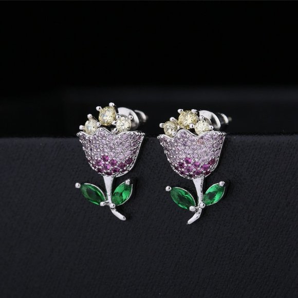 LiveChicStyle Jewelry - Stunning Tulip Diamond CZ Silver Stud Earrings
